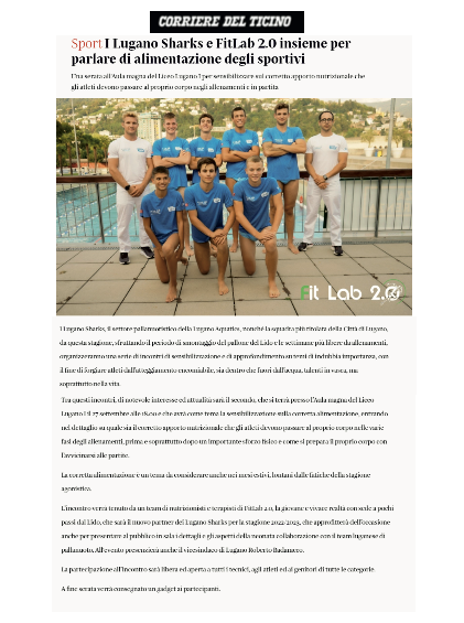 I Lugano Sharks e Fitlab 2.0 insieme per parlare di alimentazione degli sportivi