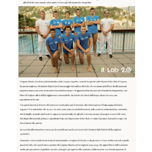 I Lugano Sharks e Fitlab 2.0 insieme per parlare di alimentazione degli sportivi
